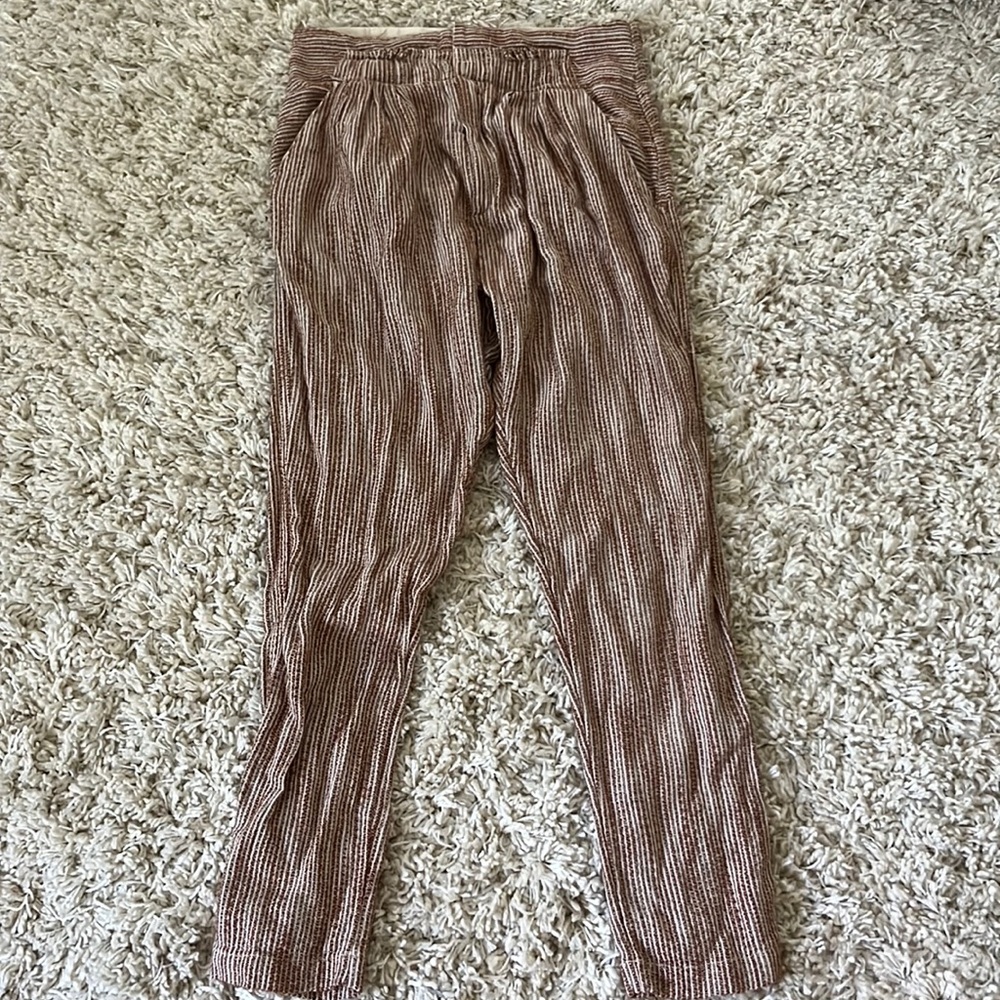 Free People Tan and White Striped Linen Pants "Light At Sunrise Pant"